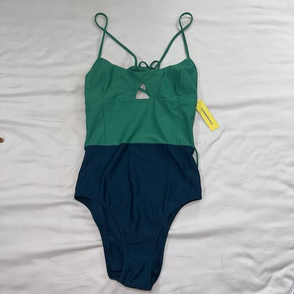 Summersalt THE SWAN DIVE Swimsuit Size 12 Great Teal Color block ONE PIECE NWT - Picture 2 of 14